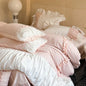 Decobites Checkered Ruffle Pleat Bedding Set with Bow Decoration