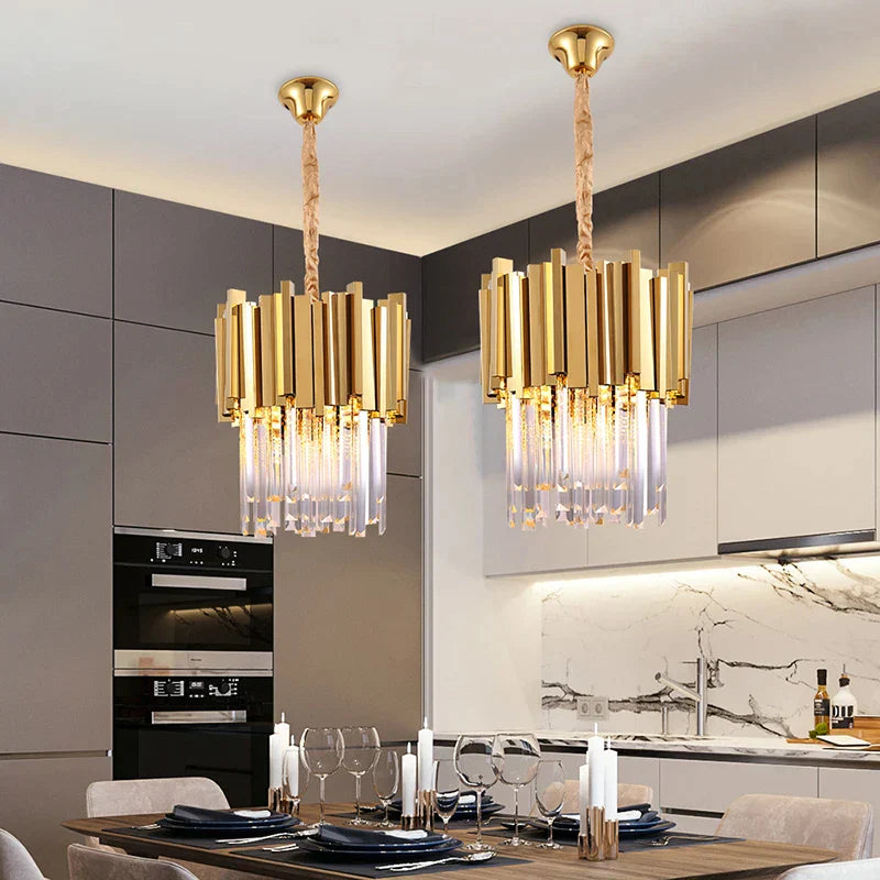 DecorBites™ Crystal Pendant Chandelier Gold & Chrome Luxury LED Lighting for Dining Room & Bedroom