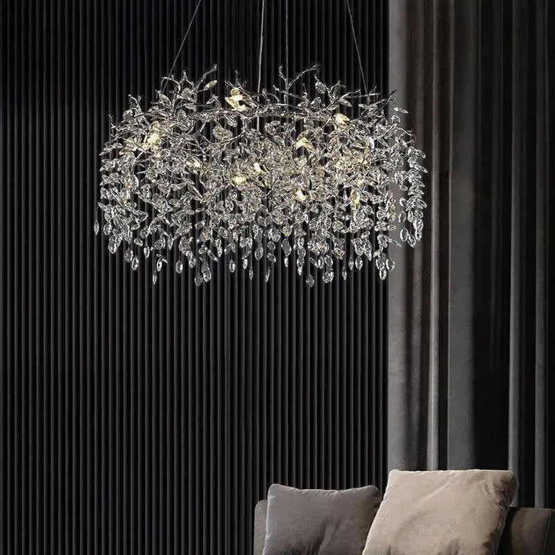 Gold Crystal Tree Chandelier Matte Aluminum Finish