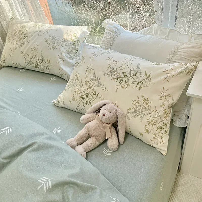 Juego de cama DecorBites™ de algodón con estampado floral a doble cara - Juego de funda nórdica suave tamaño Queen