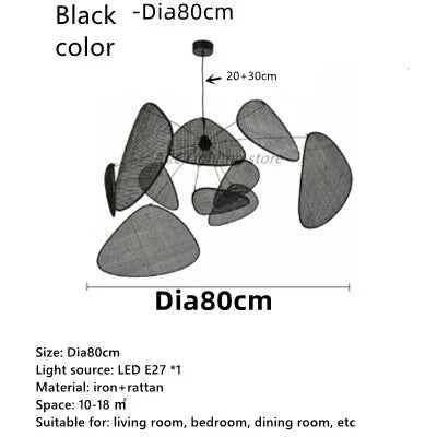 DecorBites™ Black Rattan Ceiling Chandelier for Elegant Indoor Lighting