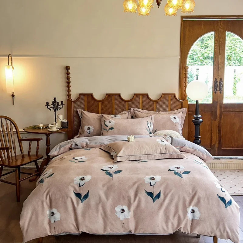 DecorBites™ Egyptian Cotton Bedding Sets - Queen King Ru Size, Print Sheet Pillowcase Duvet Cover Set