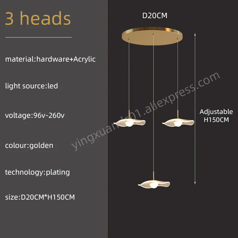 DecorBites™ Gold Acrylic Chandeliers LED Pendant Lamp Modern Staircase Living Room Lighting