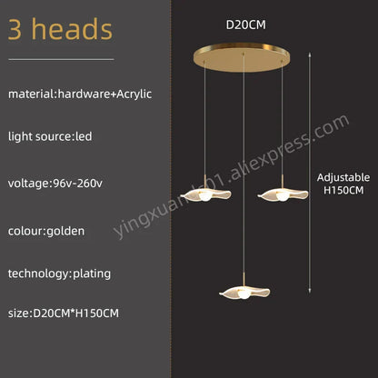 DecorBites™ Gold Acrylic Chandeliers LED Pendant Lamp Modern Staircase Living Room Lighting