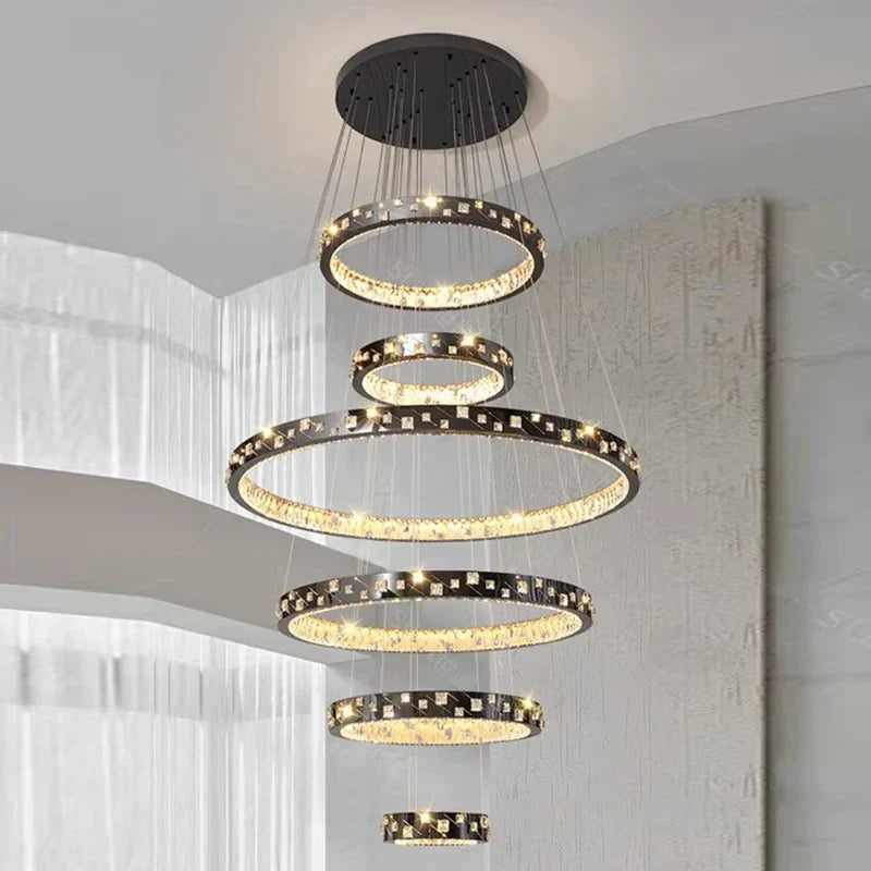 DecorBites™ Crystal Chandelier Stair Pendant Lamp Living Room Pendant Lights Interior Lighting