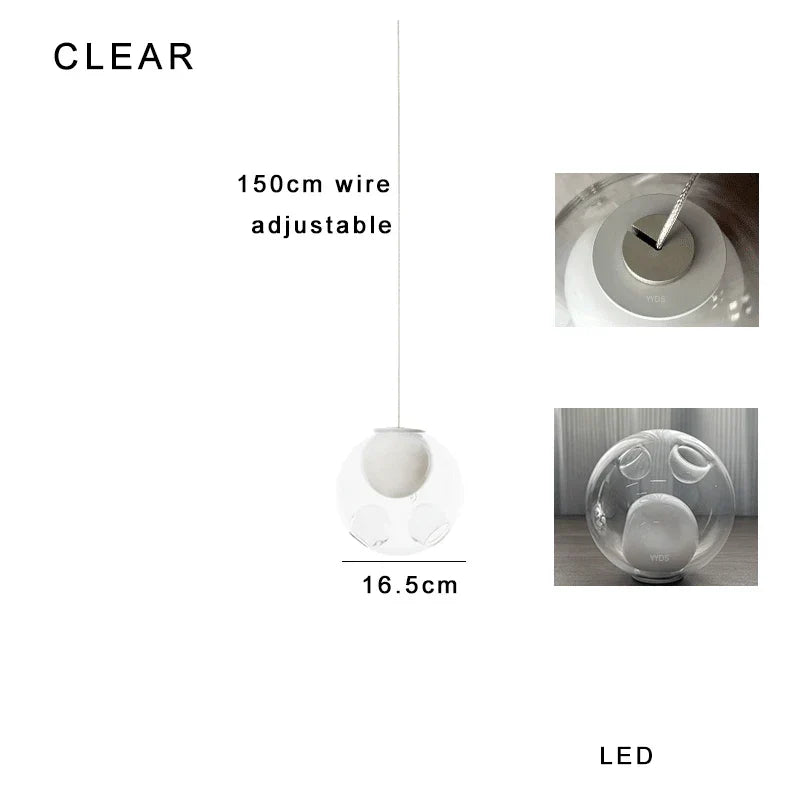 DecorBites™ Glass Ball Pendant Light: Modern Handmade Boho Sputnik Fixture for Living Room & Dining Room