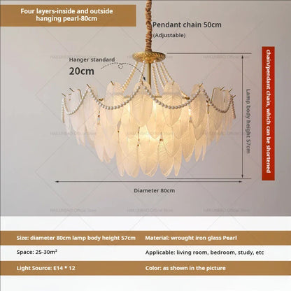 Lámpara de araña DecorBites™ Cream Wind Feather Pearl Crystal para sala de estar y dormitorio de lujo