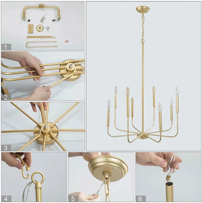 DecorBites™ Gold Black Retro Chandelier Candle Ceiling Lighting for Living Room & Restaurant