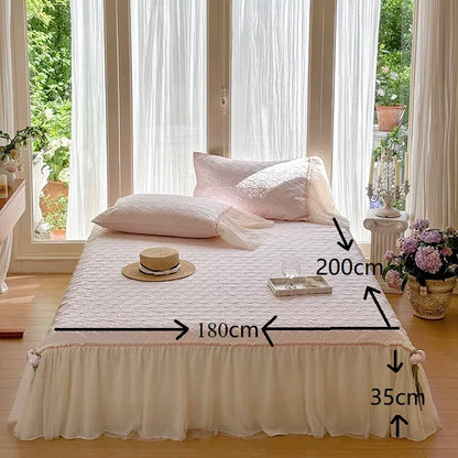 Decobites Silky Eucalyptus Fiber Bedspread Set with Lace Bed Skirt & Pillowcases