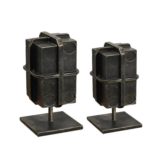 DecorBites™ Caja de encuadernación geométrica con forma de bloque, escultura en bronce - Figura decorativa para el hogar