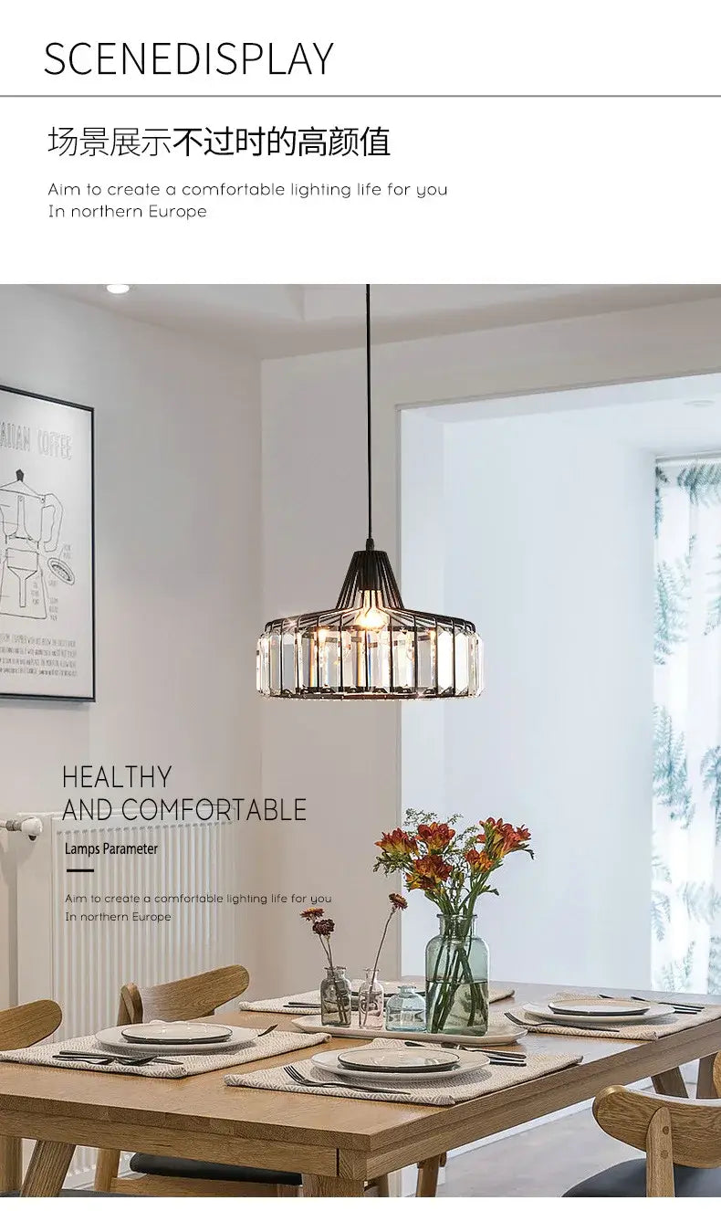 DecorBites™ Modern Black Crystal LED Pendant Chandelier