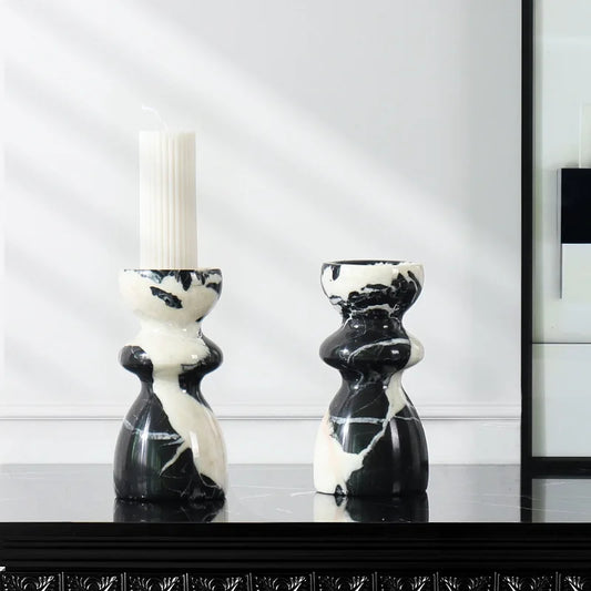 DecorBites™ Grand Antique Marble Candlestick Holder: Modern French Fireplace Dining Table Centerpiece