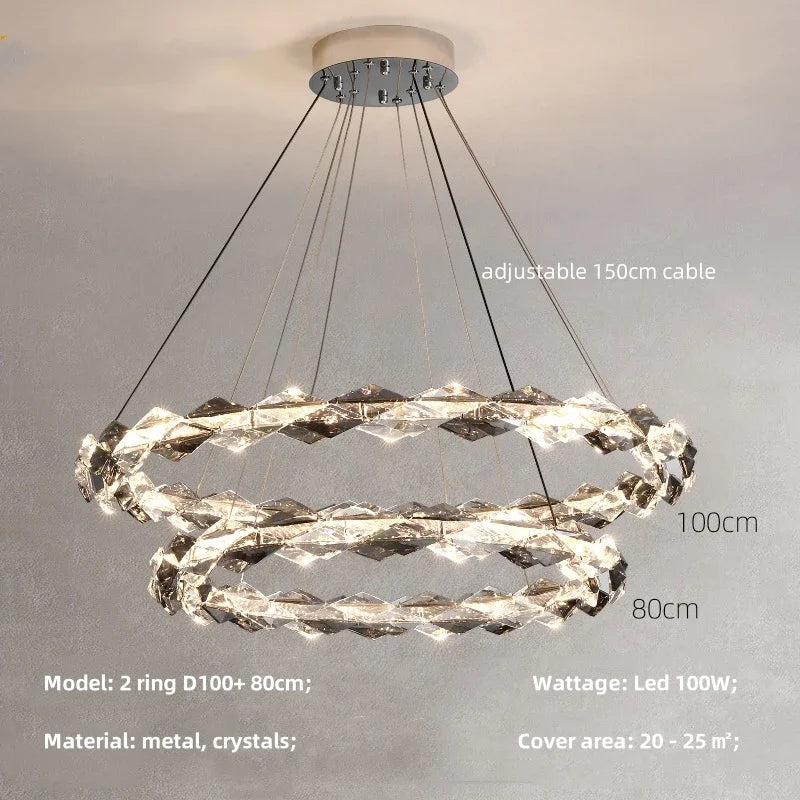 DecorBites™ Crystal Chandelier Pendant Light - Dimmable Modern Luxury LED Chrome Luminaria