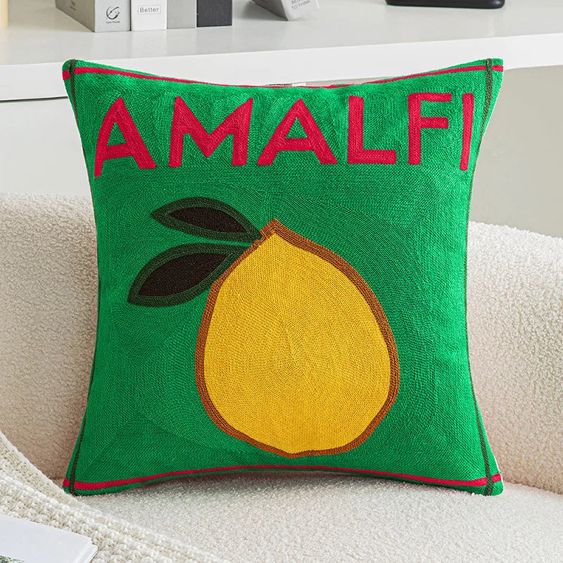 DecorBites™ Embroidered Lemon Cushion Cover | Ins Style Green Pillowcase Home Decor