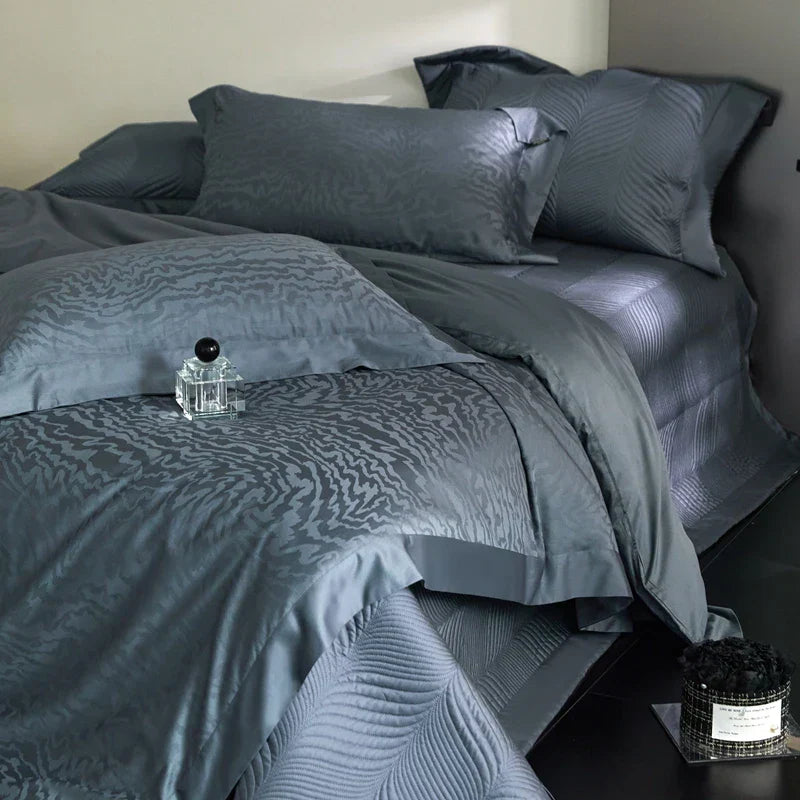 Conjunto de Ropa de Cama Jacquard de Algodón Egipcio Luxe™ Decorbites: Edredón, Cubrecama, Sábana, Fundas de Almohada