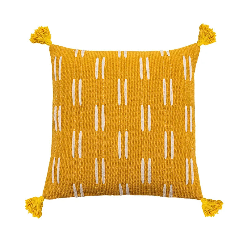 DecorBites™ Black Ivory Mustard Tassel Woven Cushion Cover for Home Decoration