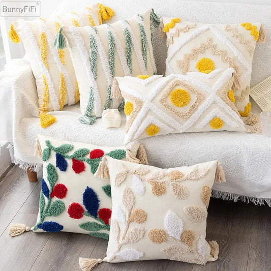 DecorBites™ Embroidered Geometric Leaves Pillow Cover Handmade Home Decor 30x50cm/45x45cm