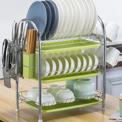 DecorBites™ 3-Tier Kitchen Drying Rack & Dish Organizer Shelf with Drain Board