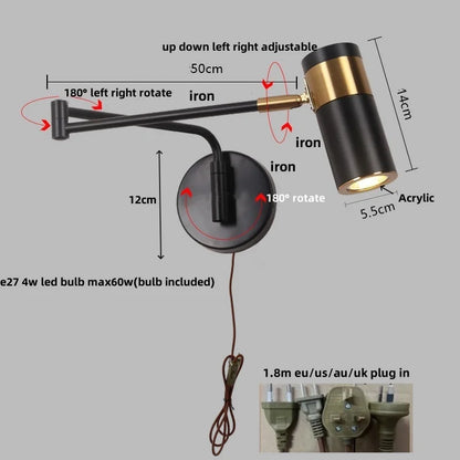 DecorBites™ Acrylic Iron LED Wall Lamp | Modern Rotate Black Stair Light | Dining Room Study Fixtures