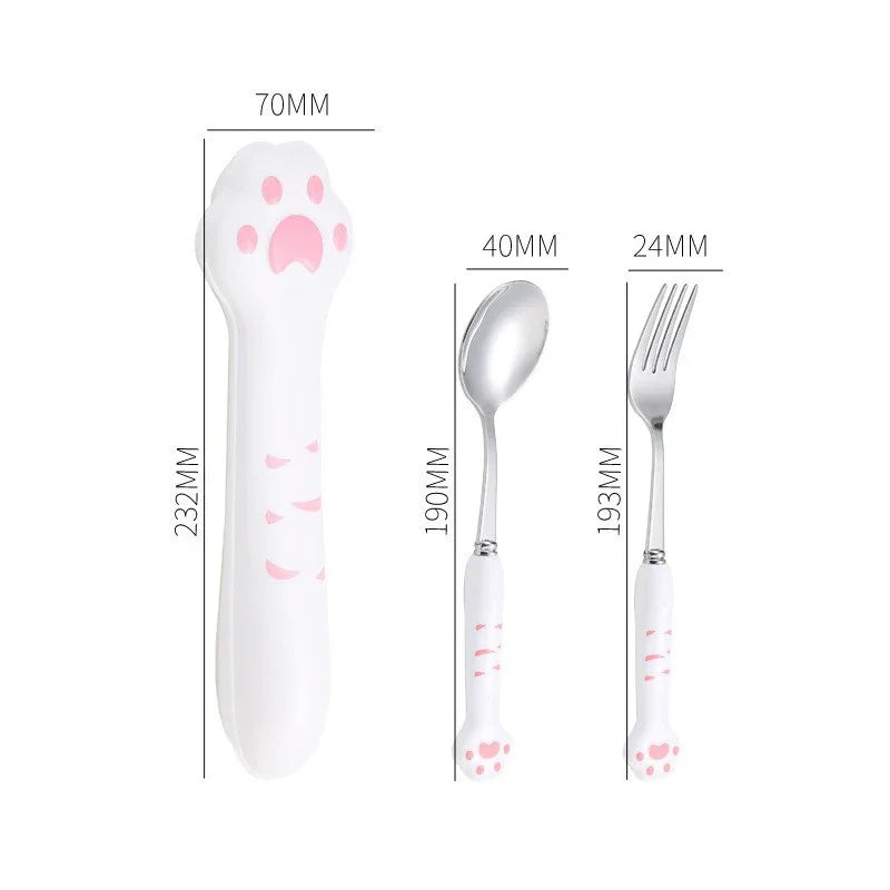 Juego de Cubiertos de Garra de Gato Kawaii™ Decorbites para Niños - Kit de Utensilios de Mesa Portátil para Exteriores