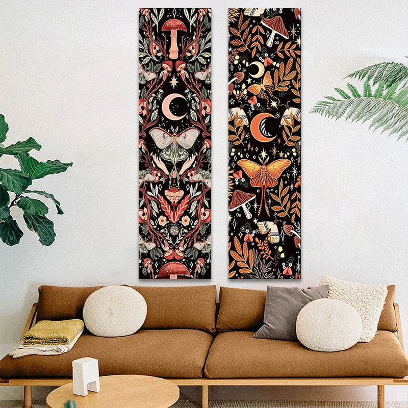 Moth & Moon Botanical Tapestry - Decobites Hippie Room Decor