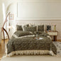 Decobites French Country Flowers Print Bedding Set with Lace Ruffles