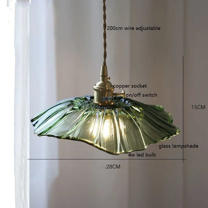 DecorBites™ Green Glass LED Pendant Lamp with Copper Wood Handle for Modern Nordic Home Decor