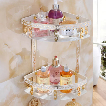 رف زاوية حمام من الألومنيوم من DecorBites™ - طول 40 سم، لمسة نهائية عتيقة، سلة حمام