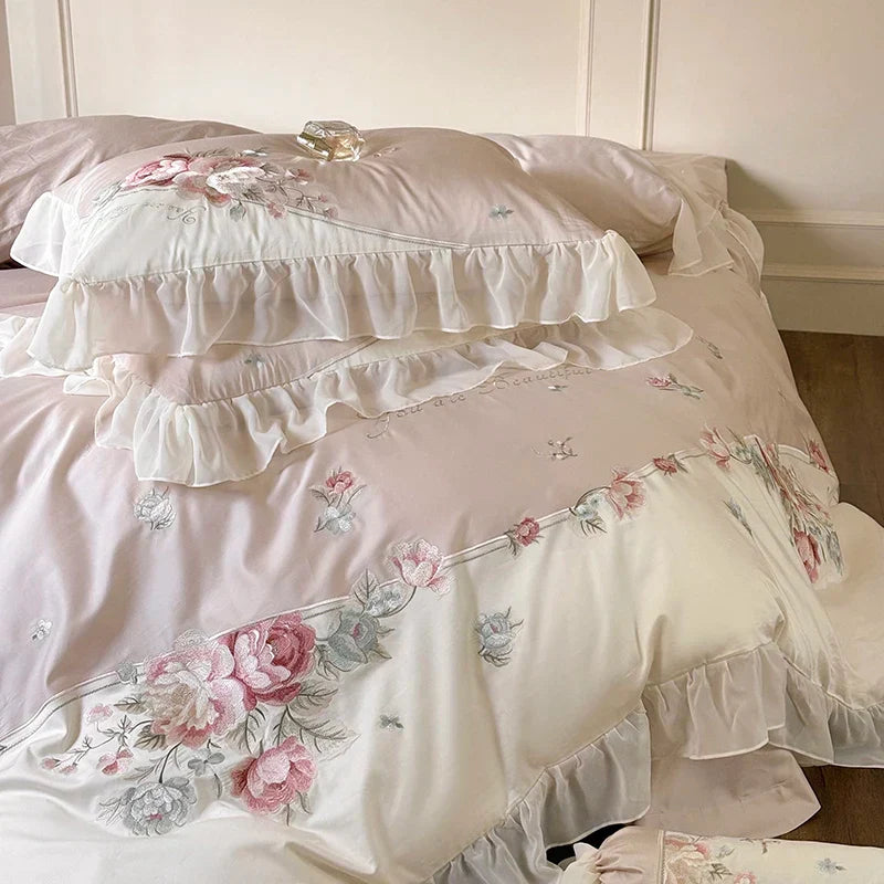 Decobites Floral Embroidered Princess Bedding Set - 1000TC Egyptian Cotton Luxe Collection