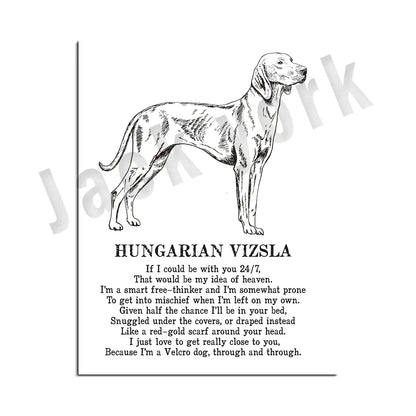 DecorBites™ Dog Breed Poetry Poster Collection: Vizsla, Pomeranian, Manchester Terrier, and More