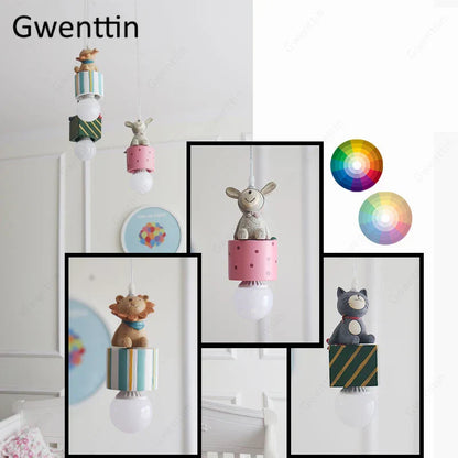 ديكوربايتس™ مصباح معلق للأطفال على شكل حيوان: أرنب، أسد، قطة، تركيبات إضاءة سقف LED