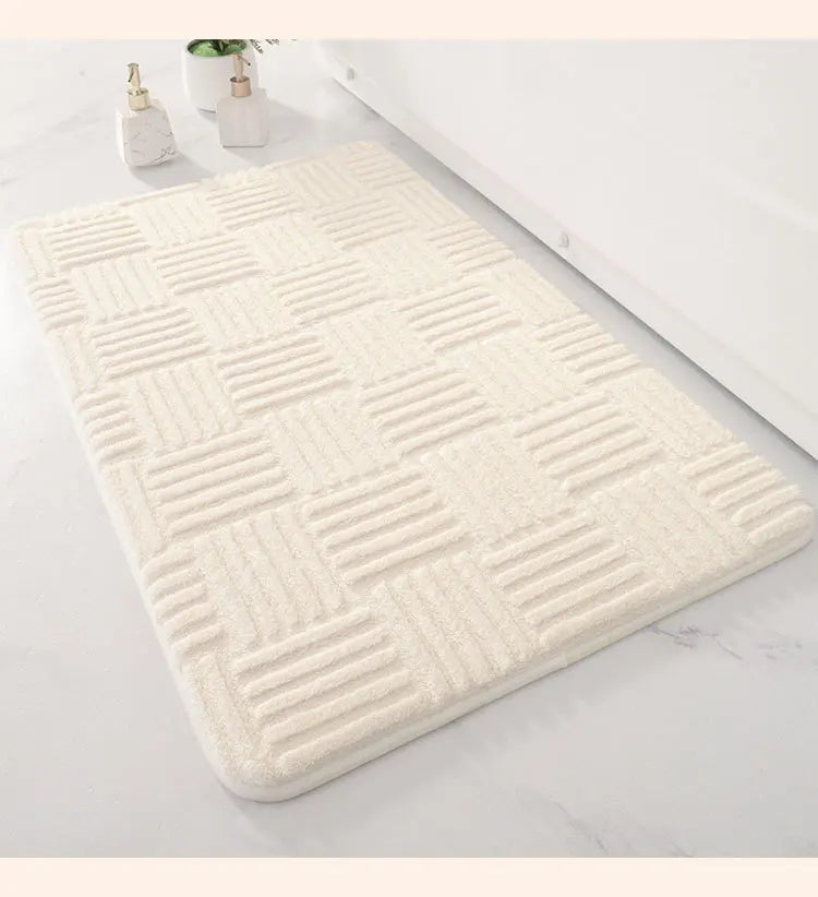 DecorBites™ Cotton Velvet Striped Floor Mat: Soft & Non-Slip Bathroom Carpet