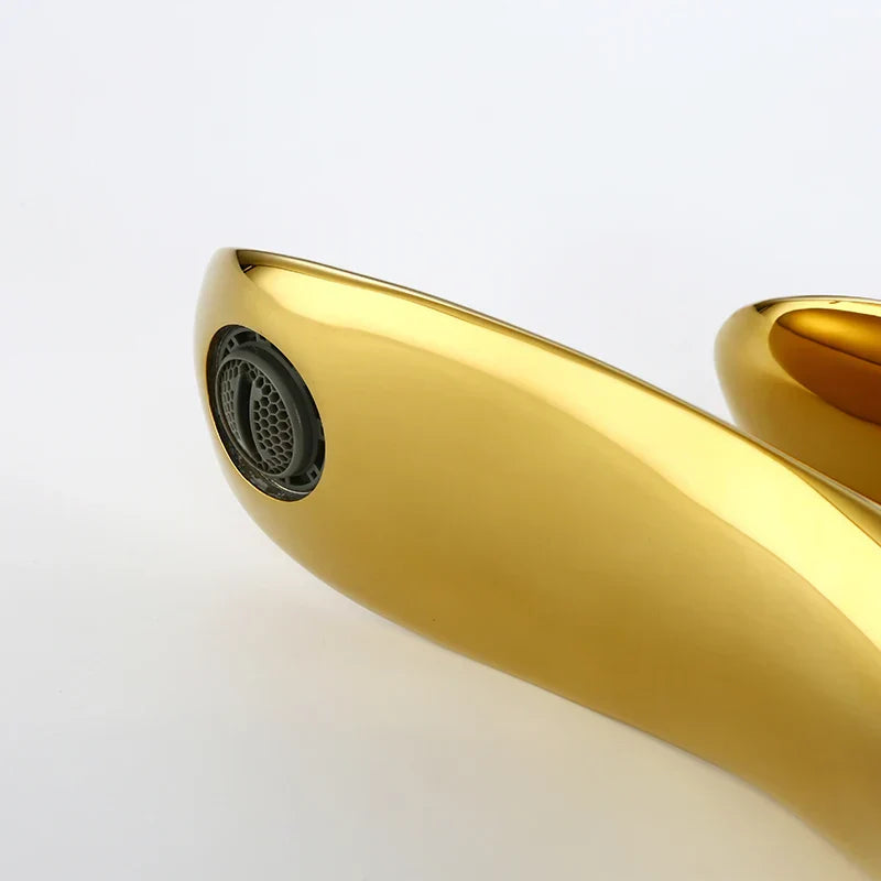 DecorBites™ Golden Bathroom Faucet Single Handle Sink Mixer Tap Deck Mounted Basin Tapware