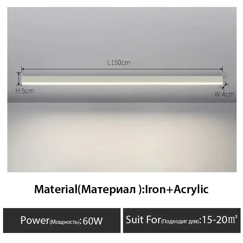 مصباح سقف LED خطي أسود من DecorBites™ لغرفة المعيشة والممر وغرفة الطعام