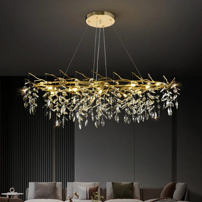 DecorBites™ Golden Branch Ceiling Crystal Chandelier for Bedroom Living Room Lighting