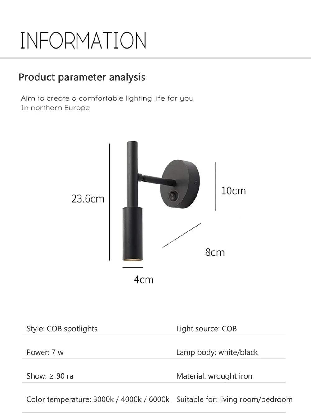 DecorBites™ LED Wall Lamp Reading Light Adjustable Rotation Bedroom Spotlight