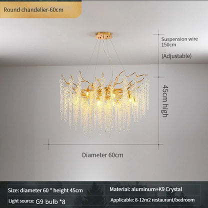 DecorBites™ Gold Crystal Chandelier: Modern Luxury Hanging Branches, for Dining Kitchen Living Bedroom