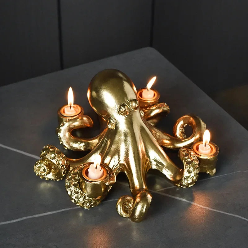 DecorBites™ Golden Octopus Sculpture Candle Holder Candelabrum for Home Decoration