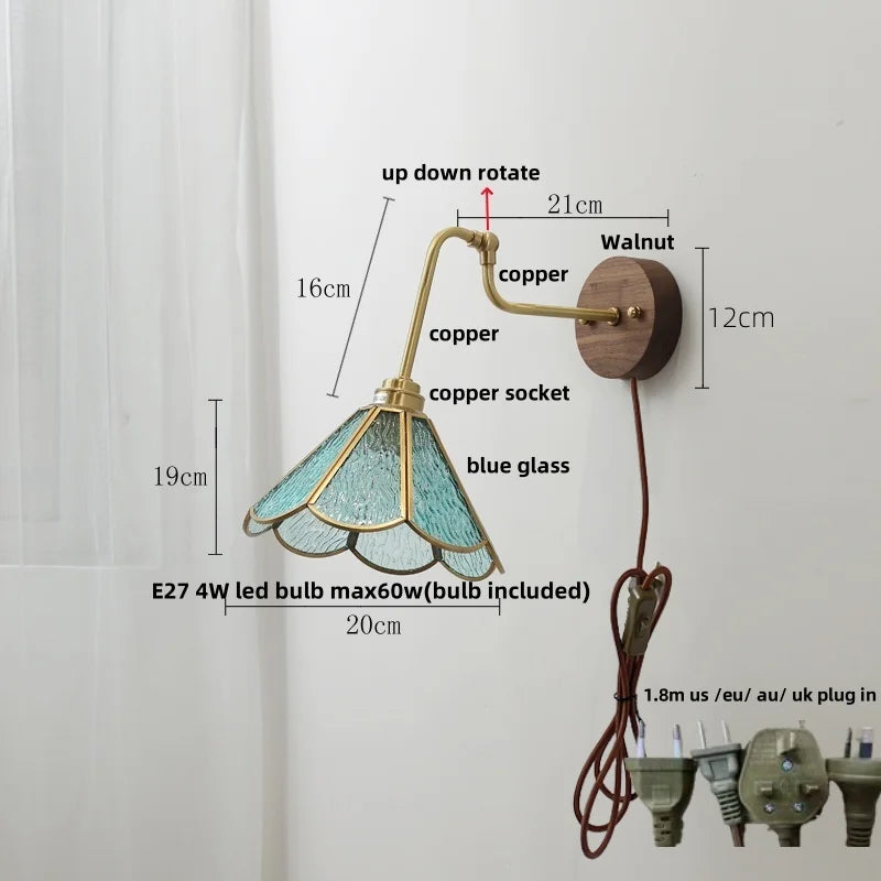 DecorBites™ LED Wall Lights Up Down Rotate Pull Chain Switch Bedside Lamp Glass Canopy Fixtures