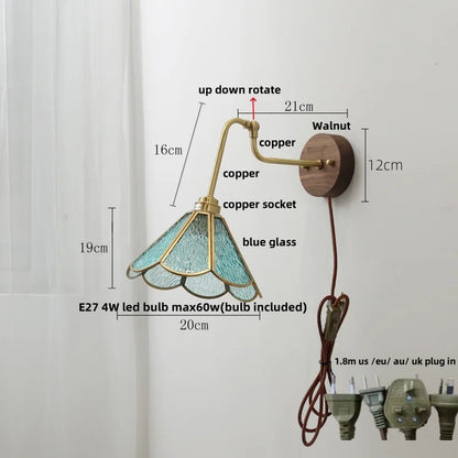 DecorBites™ LED Wall Lights Up Down Rotate Pull Chain Switch Bedside Lamp Glass Canopy Fixtures