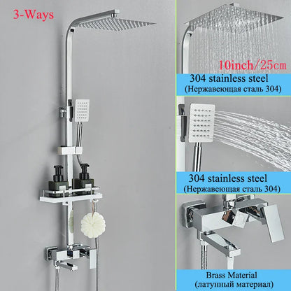 Juego de grifería para ducha DecorBites™ de latón negro con caño giratorio para bañera y columna de ducha tipo lluvia