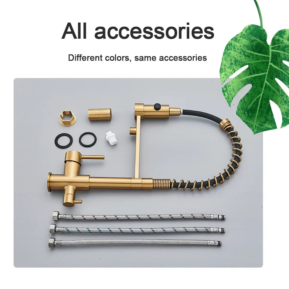 DecorBites™ Black 3 Way Drinking Water Filter Faucet: Brass, 360° Flexible, Purification Tap