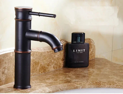 DecorBites™ Black Bronze Waterfall Faucet Bamboo Bathroom Sink Tap High Arch Mixer