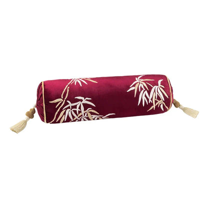 DecorBites™ Bamboo Leaves Embroidery Bolster Pillow Covers - 18x55cm