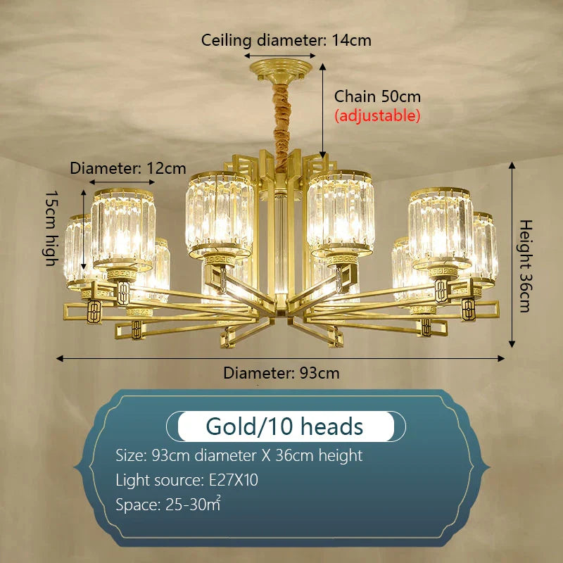 DecorBites™ Crystal Chandelier: Elegant Chinese Style Lighting for Living Room, Bedroom, and Study