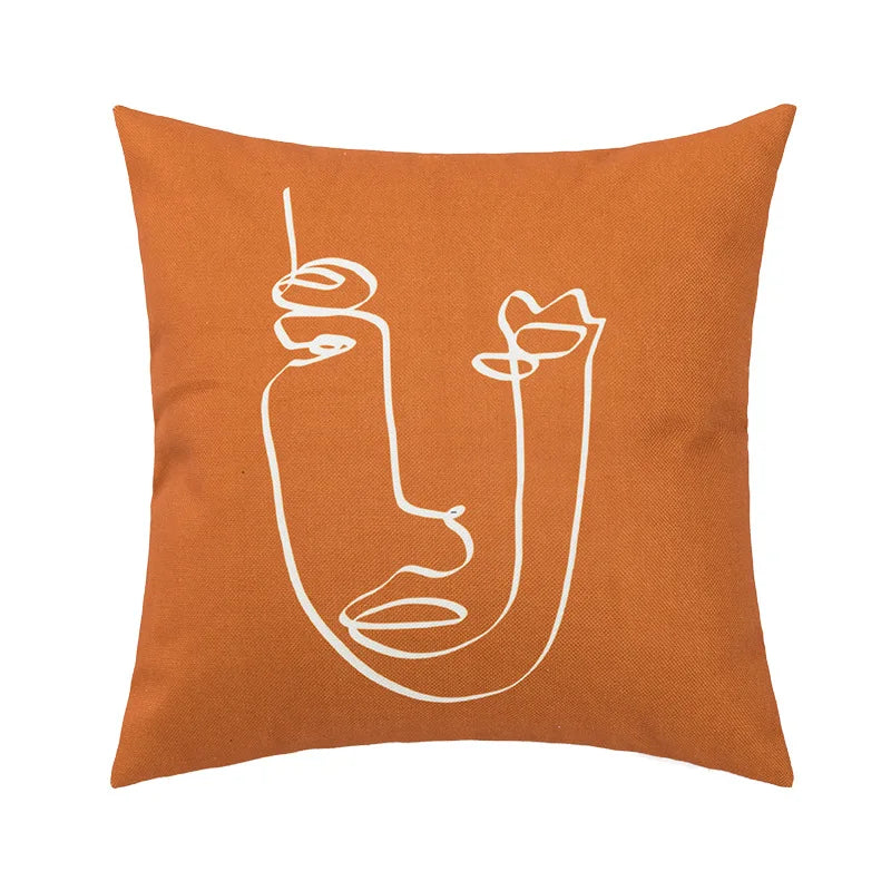 غطاء وسادة من الكتان القطني بطبعة هندسية تجريدية من DecorBites™، غطاء وسادة مزخرف على الطراز الاسكندنافي