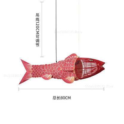 DecorBites™ Bamboo Fish Pendant Light: Chinese Style Chandelier for Modern Living Room Decor