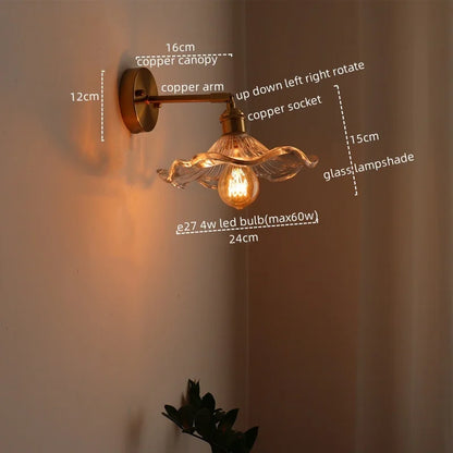 DecorBites™ LED Glass Copper Wall Sconce Pull Chain Switch Lamp for Bedroom Living Room