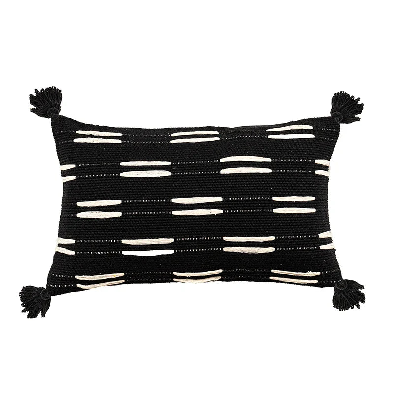 DecorBites™ Black Ivory Mustard Tassel Woven Cushion Cover for Home Decoration