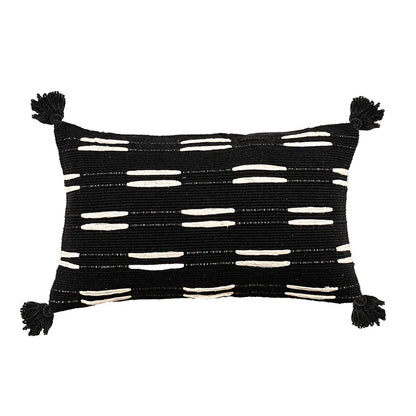DecorBites™ Black Ivory Mustard Tassel Woven Cushion Cover for Home Decoration